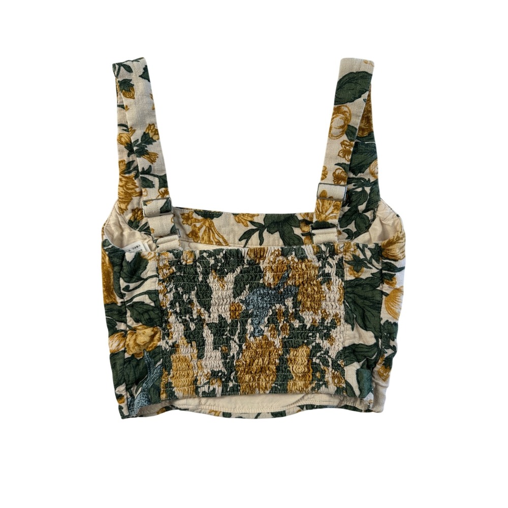 Abercrombie & Fitch Womens Yellow Green Floral Linen Blend Smocked Crop Top XXS - Picture 3 of 8